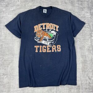 Detroit Tigers Shirt Men XL Blue Tiger Stadium Logo 7 Vintage 90s MLB Baseball